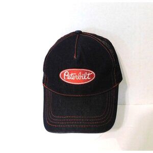 Peterbilt Denim Ball Cap Mens Dark Blue Red Stitching Adj Snap Back Trucker Hat